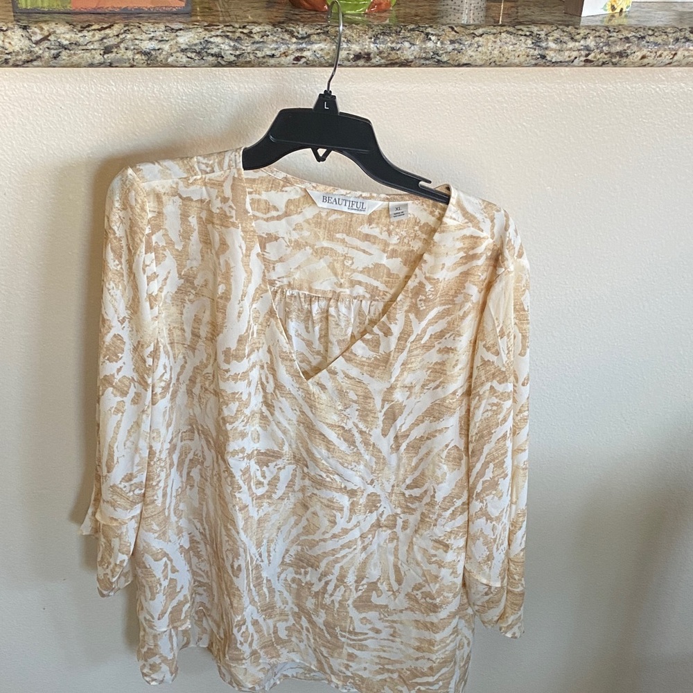 Beige and White Women's Blouse